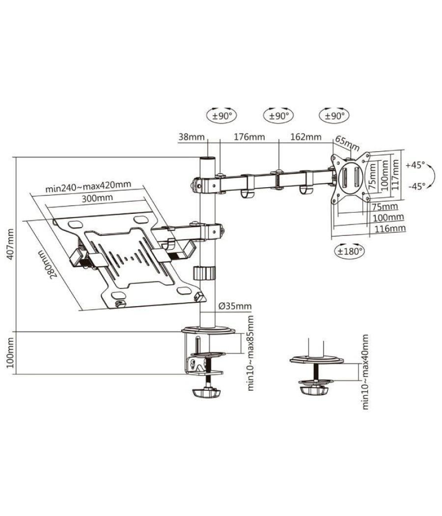 Soporte de mesa orientable/ inclinable dtl32tsr-193 para tv y portátil de 17-32'