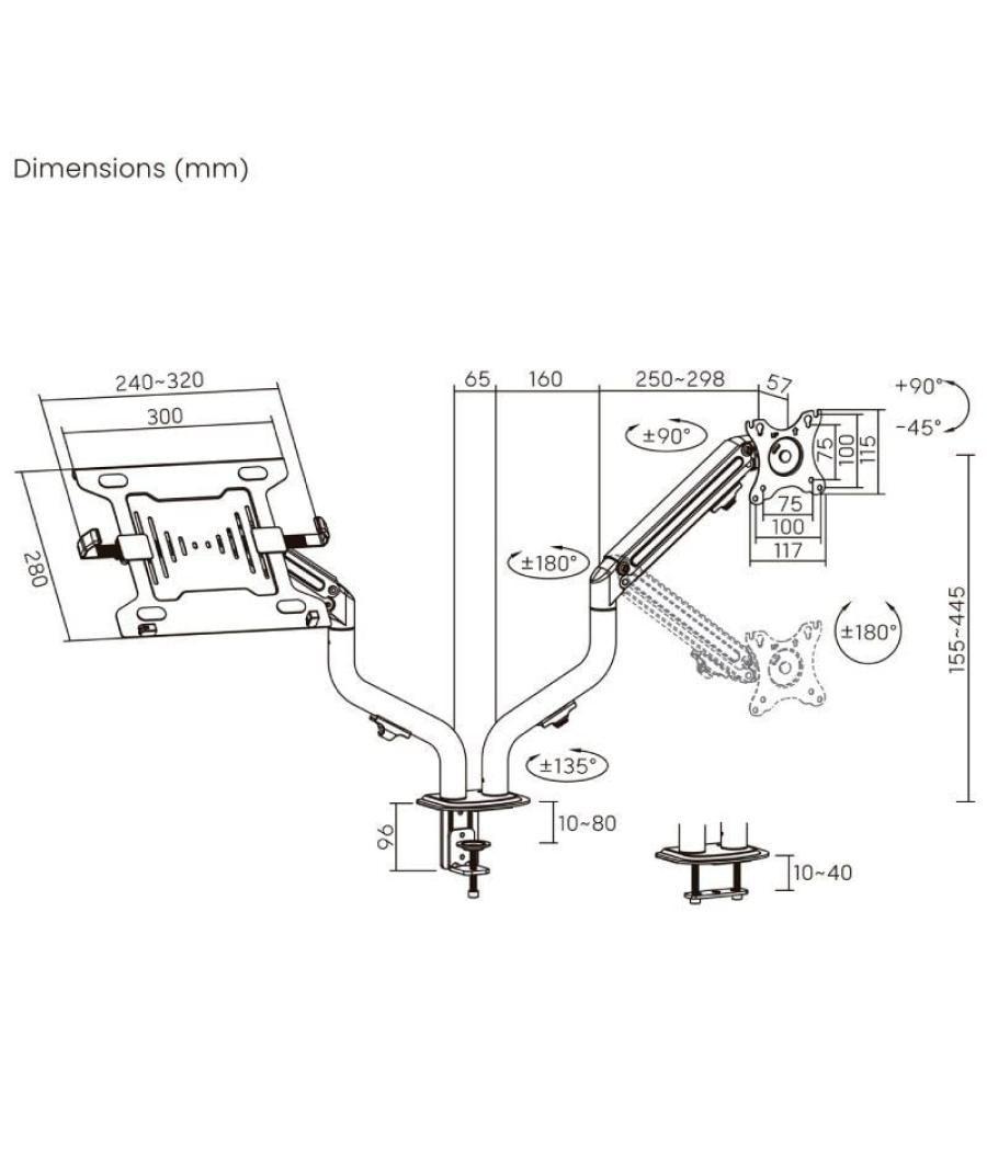 Soporte de mesa orientable/ inclinable dtl32tsr-195 para tv y portátil de 17-32'