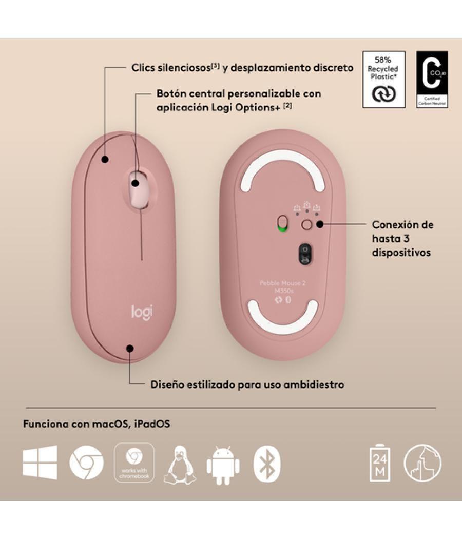 Logitech Pebble 2 M350s ratón Ambidextro RF Wireless + Bluetooth Óptico 4000 DPI