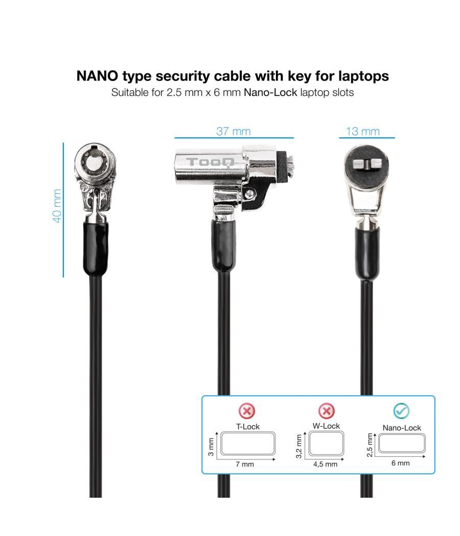Cable seguridad tipo nano tooq con llave para portatil 1.5m