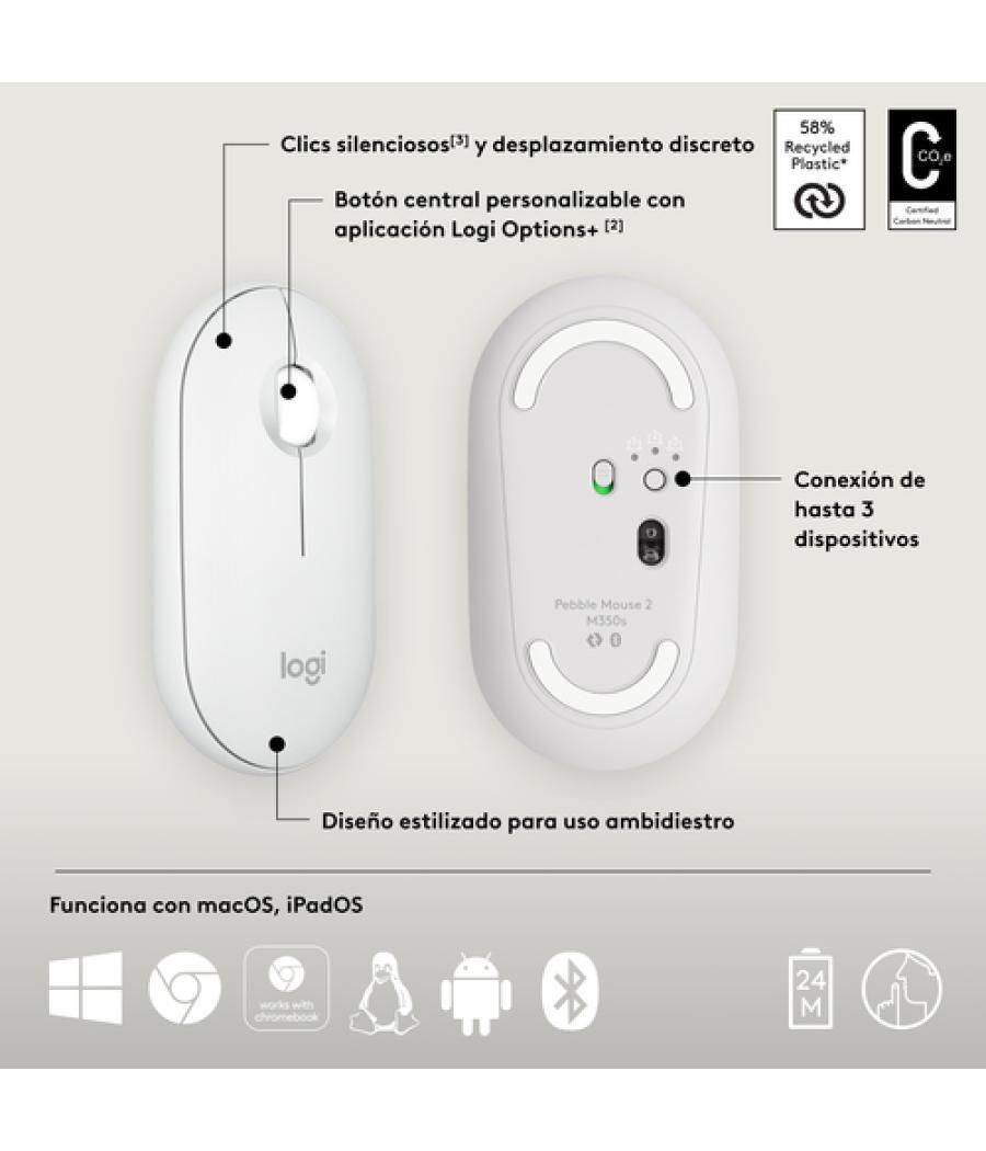 Logitech Pebble 2 M350s ratón Ambidextro RF Wireless + Bluetooth Óptico 4000 DPI