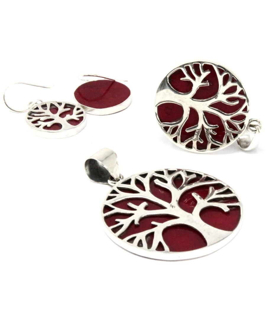 Pendientes Plata de Árbol de la Vida 15mm - Efecto Coral