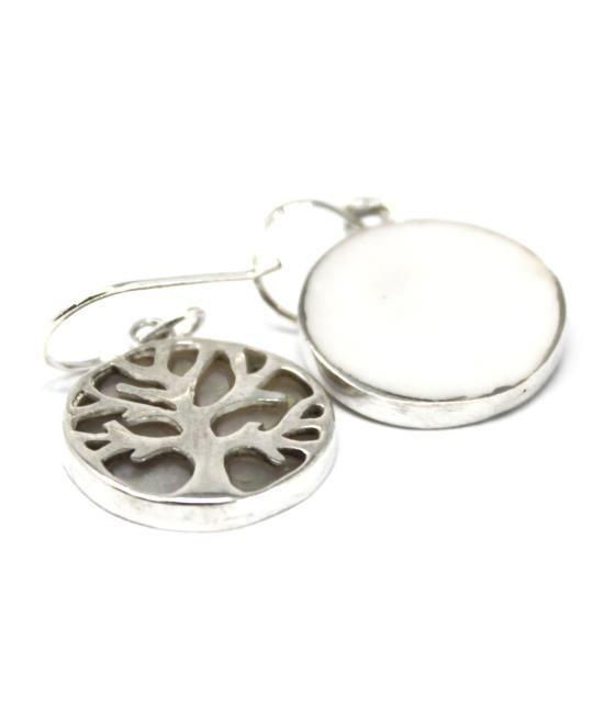 Aretes de Plata Árbol de la Vida 15mm - Madre Perla