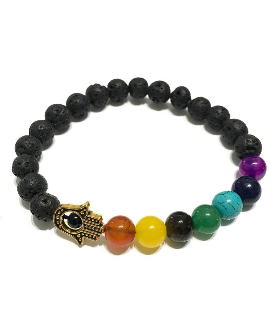 Pulsera de Piedra de Lava - Hamsa - Chakra