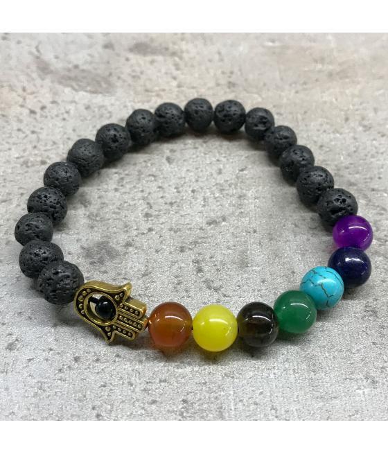 Pulsera de Piedra de Lava - Hamsa - Chakra