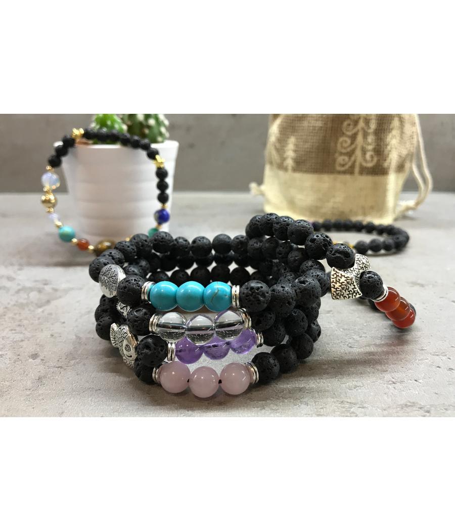 Pulsera de Piedra de Lava - Pescado - Amatista