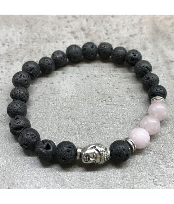 Pulsera de Piedra de Lava - Buda - Cuarzo Rosa