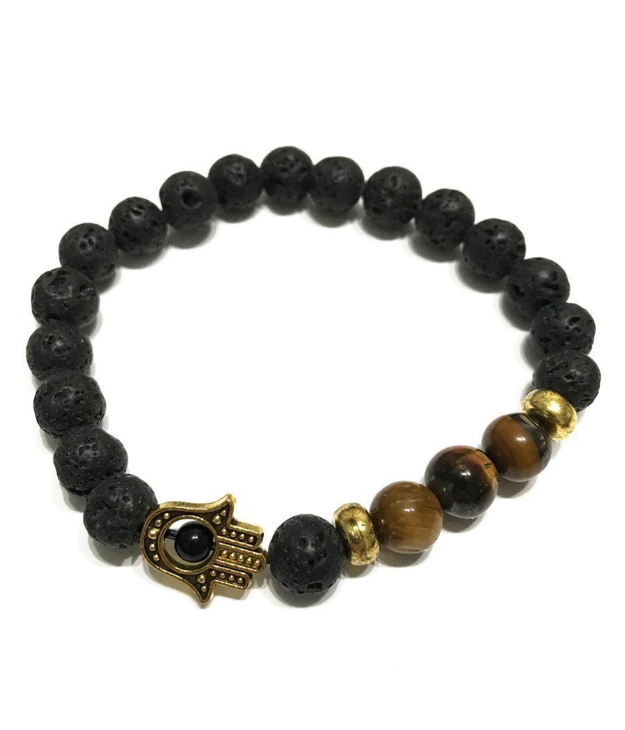 Pulsera de Piedra de Lava - Hamsa - Ojo de tigre