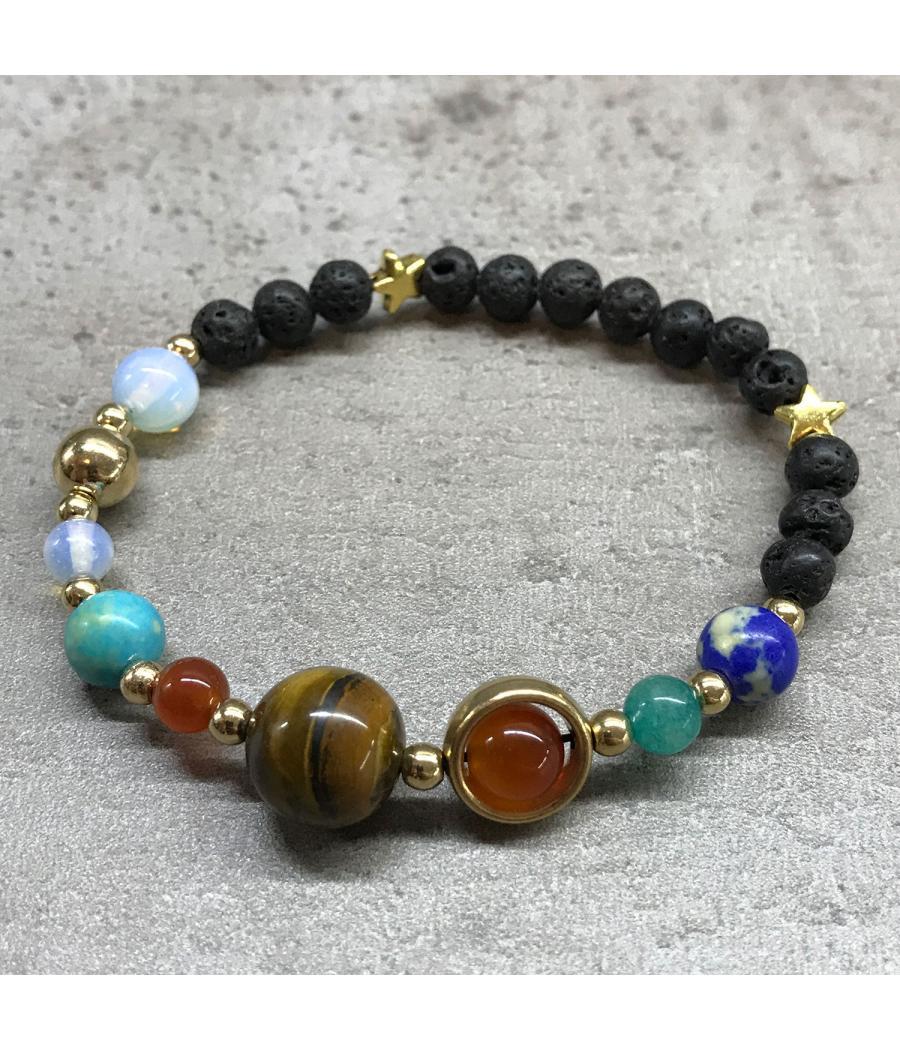 Pulsera de Piedra de Lava - Sistema solar - Oro