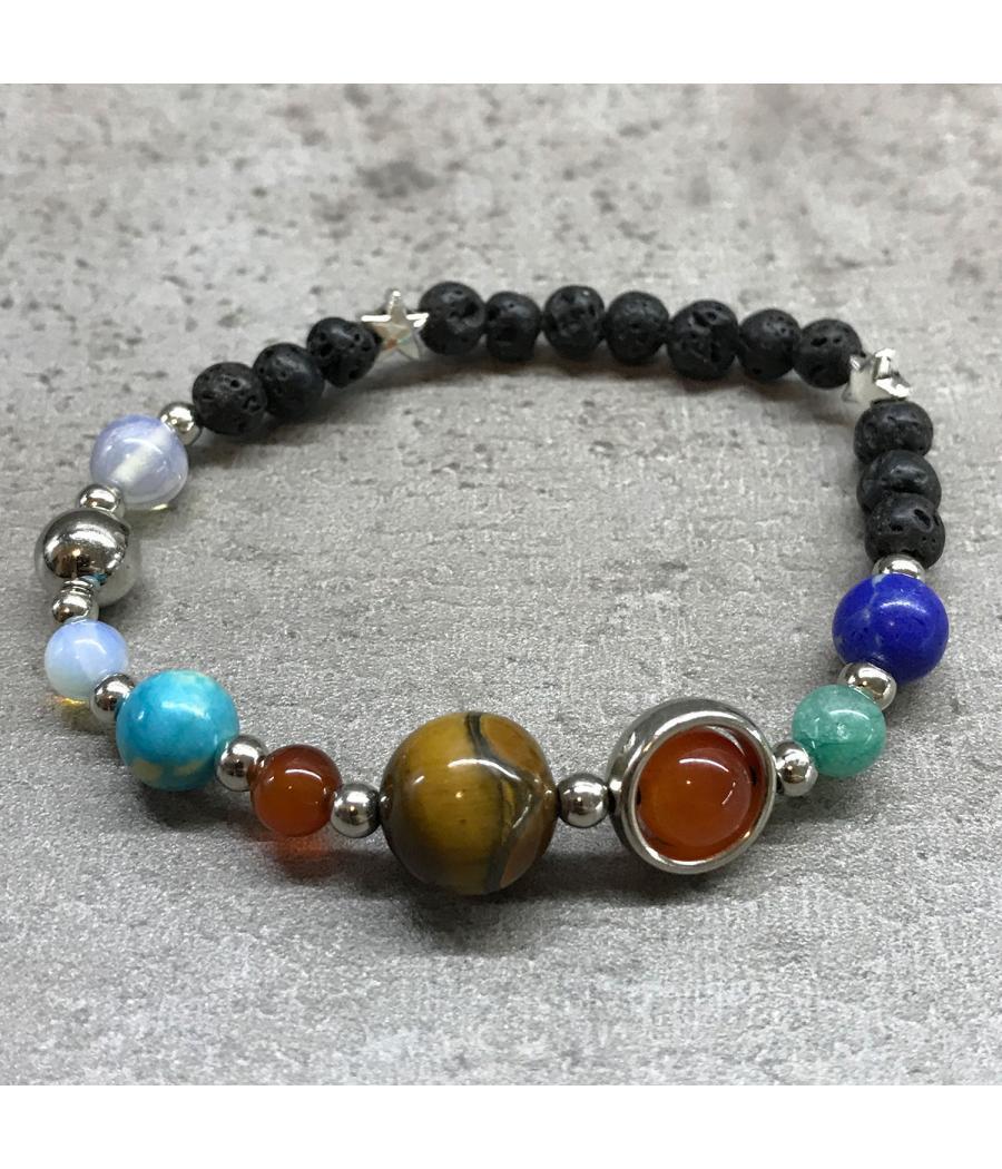 Pulsera de Piedra de Lava - Sistema solar - Plata