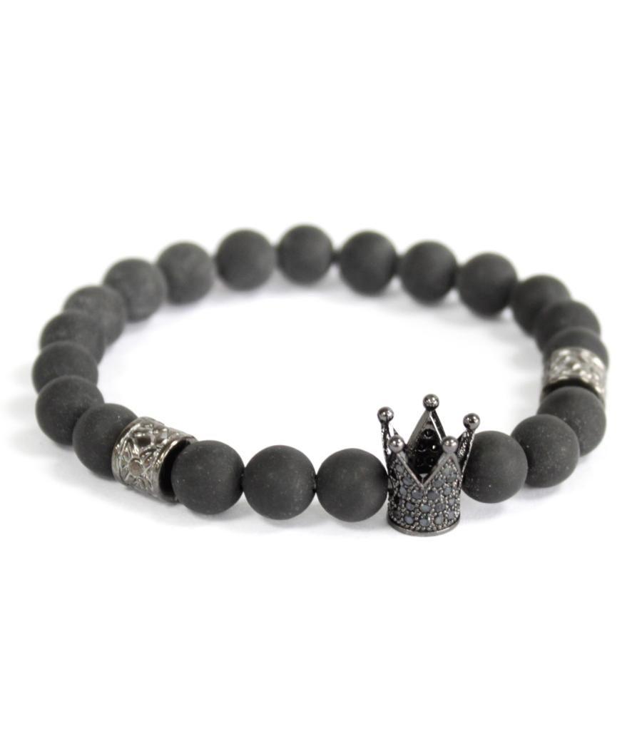 Corona de cristal / Ágata negra - Pulsera de piedras preciosas