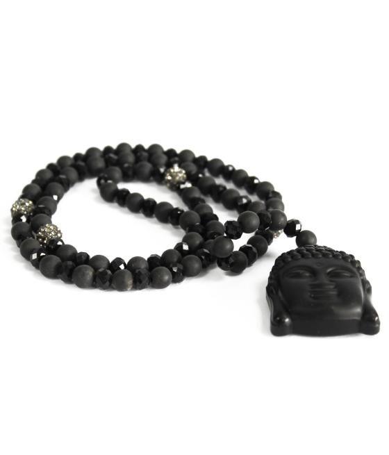 Buda / piedra negra - collar de piedras preciosas