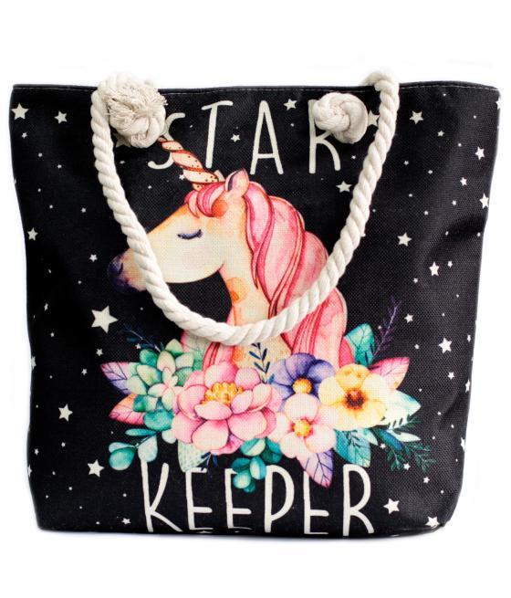 Bolso shopper con asa de cuerda - unicornio