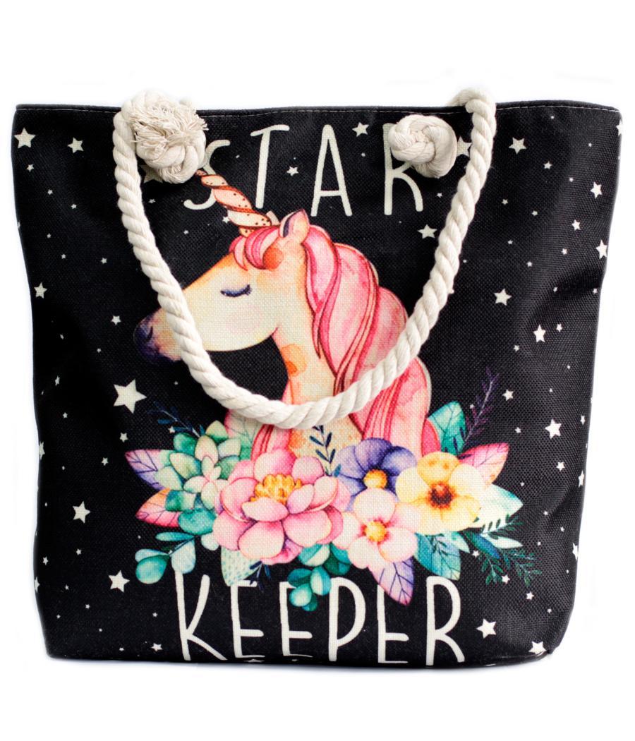 Bolso shopper con asa de cuerda - unicornio