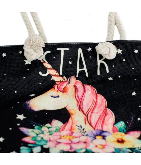 Bolso shopper con asa de cuerda - unicornio