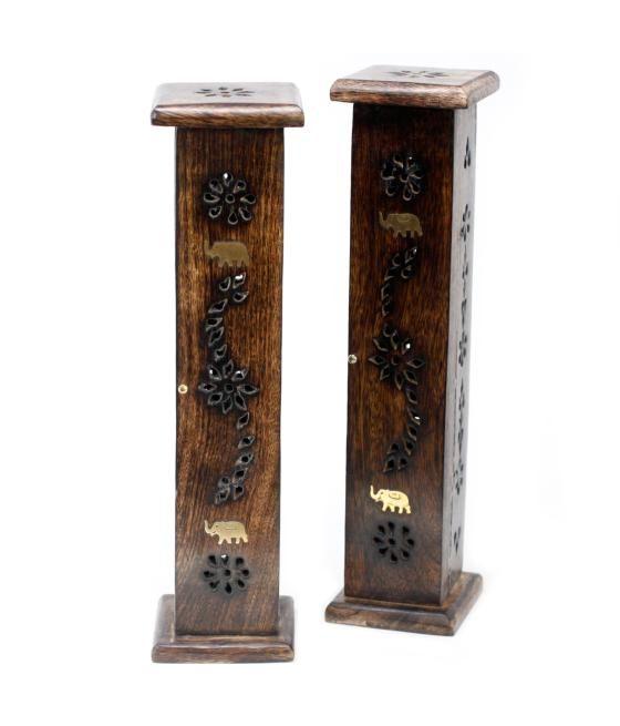 Square Incense Tower - Brass inlay - Mango Wood