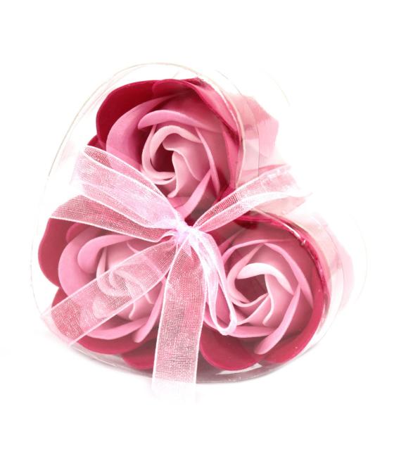Set de 3 flores de Jabón caja corazón - rosas rosa