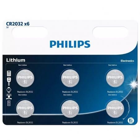 Pack de 6 Pilas de Botón Philips CR2032/ 3V - Imagen 1
