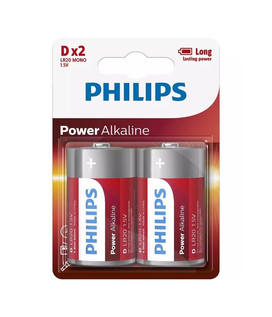Pack de 2 Pilas D Philips LR20P2B/10/ 1.5V/ Alcalinas - Imagen 1