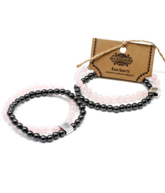 Pulsera de Piedras Preciosas Magnéticas - Cuarzo rosa