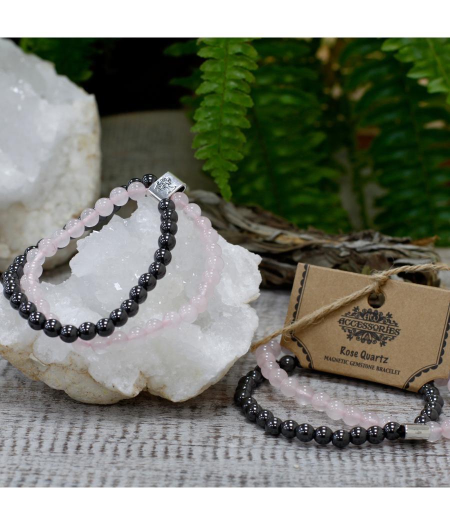 Pulsera de Piedras Preciosas Magnéticas - Cuarzo rosa