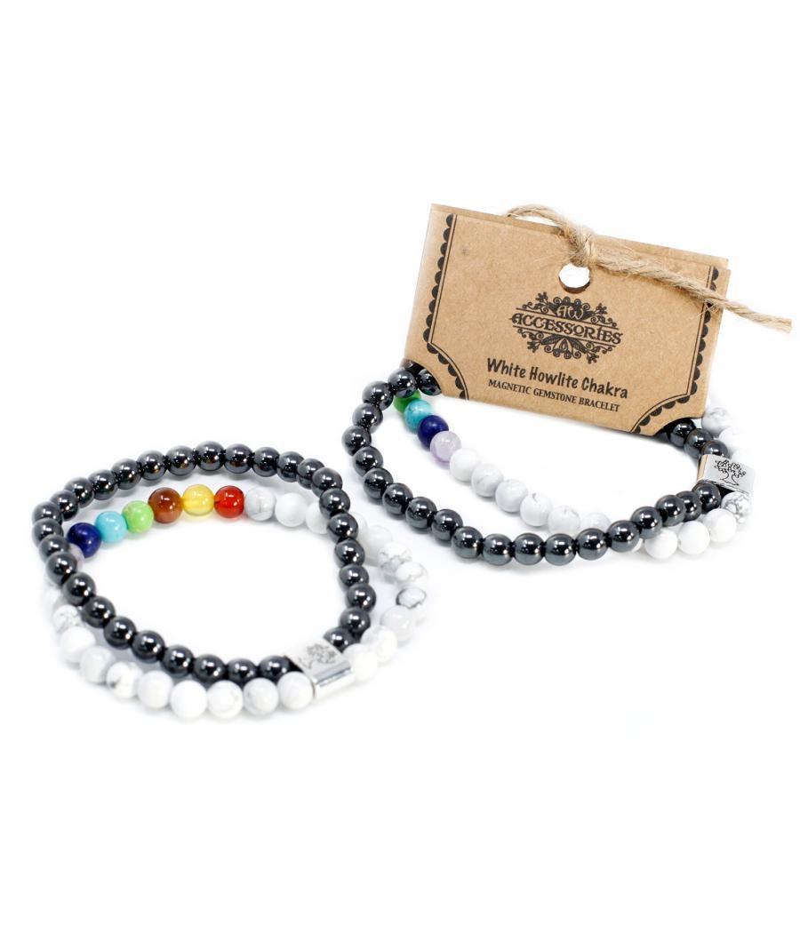 Pulsera de Piedras Preciosas Magnéticas - Chakra Howlita Blanco