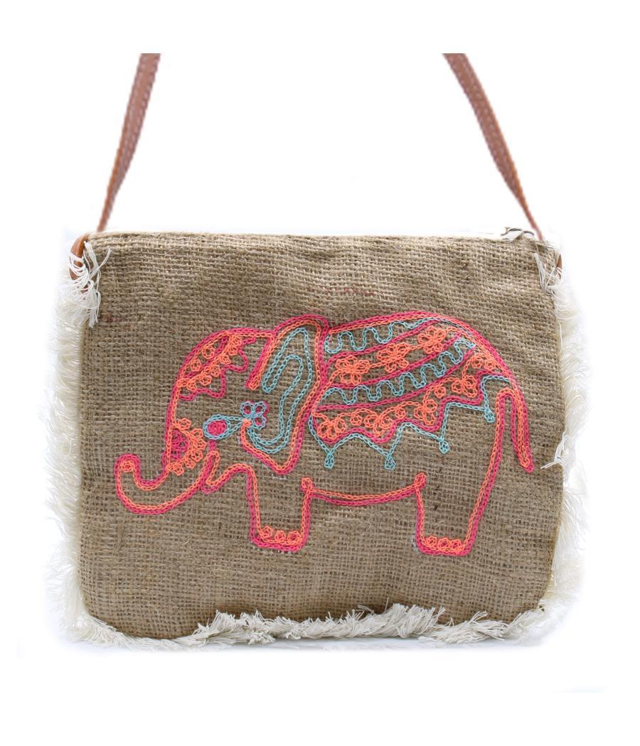 Bolso con flecos - Bordado Elefante