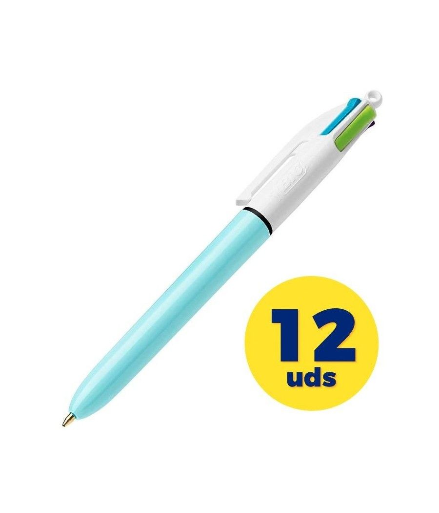 Caja de Bolígrafos de Tinta de Aceite Retráctil Bic Fashion 887777/ 12 unidades/ 4 Colores de Tinta/ Cuerpo Color Azul Pastel - 