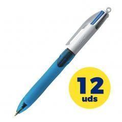 Caja de Bolígrafos de Tinta de Aceite Retráctil Bic Grip Medium 8871361/ 12 unidades/ 4 Colores de Tinta/ Cuerpo Color Azul con 