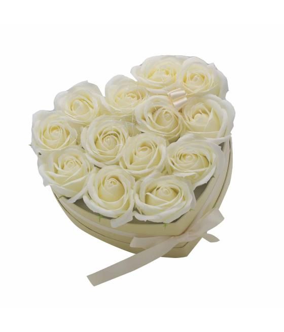 Caja de Regalo - Flor de Jabón 13 Rosas Crema - corazon
