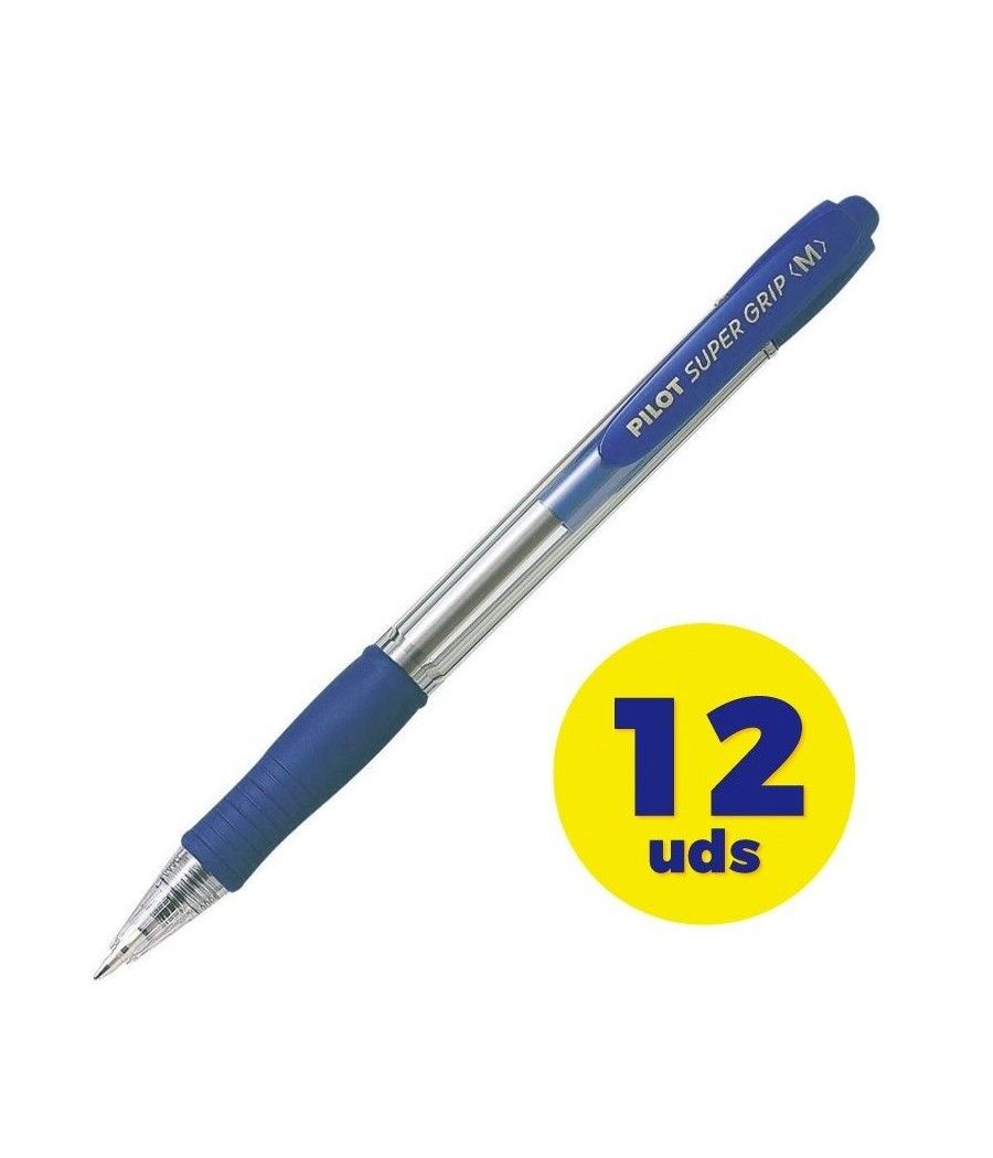 Caja de Bolígrafos de Tinta de Aceite Retráctil Pilot Super Grip M/ 12 unidades/ Azules - Imagen 1