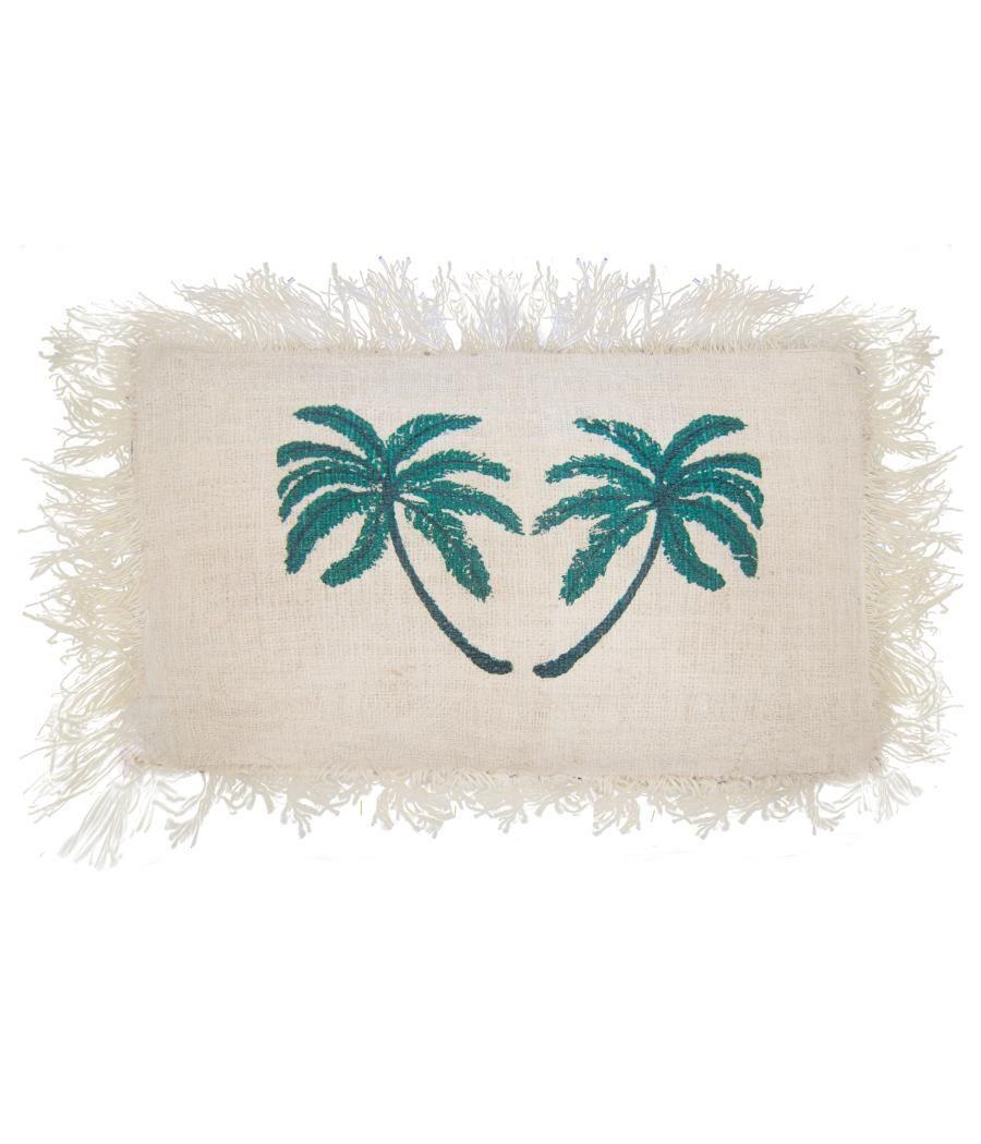 Funda de Cojín de Lino 30x50 Palmera con Flecos