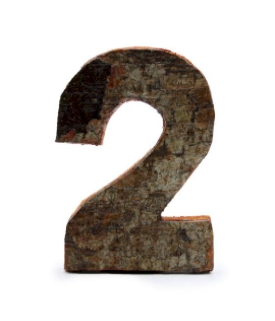 Número de corteza rústica - "2" (12) - Pequeño 7cm