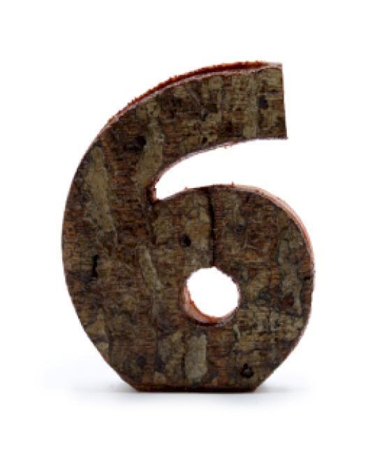 Número de corteza rústica - "6" (12) - Pequeño 7cm