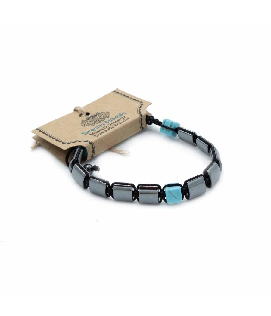 Pulsera Magnética Shamballa de Hematita - Cuboides Turquesa