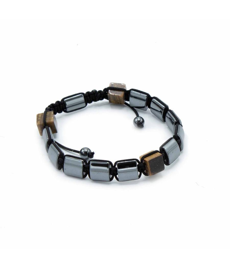 Pulsera Magnética Shamballa de Hematita - Cuboides Ojo de Tigre