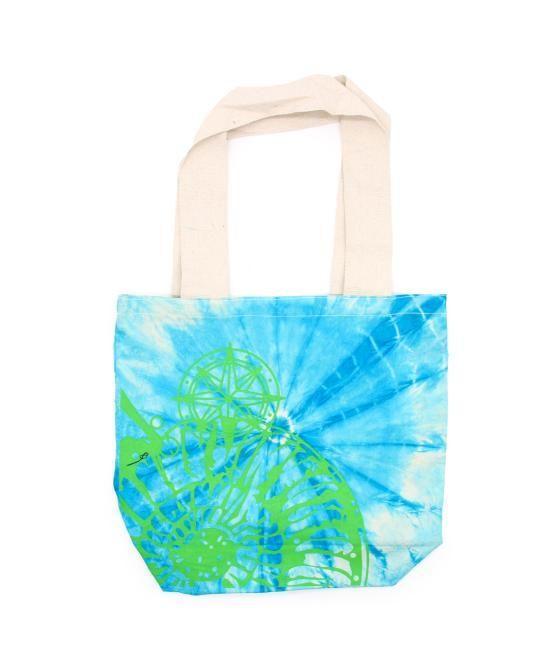 Bolsas de Algodón "Tie Dye" (170g) - 38x42x12cm - Concha Marina - Azul y verde - Asa Verde