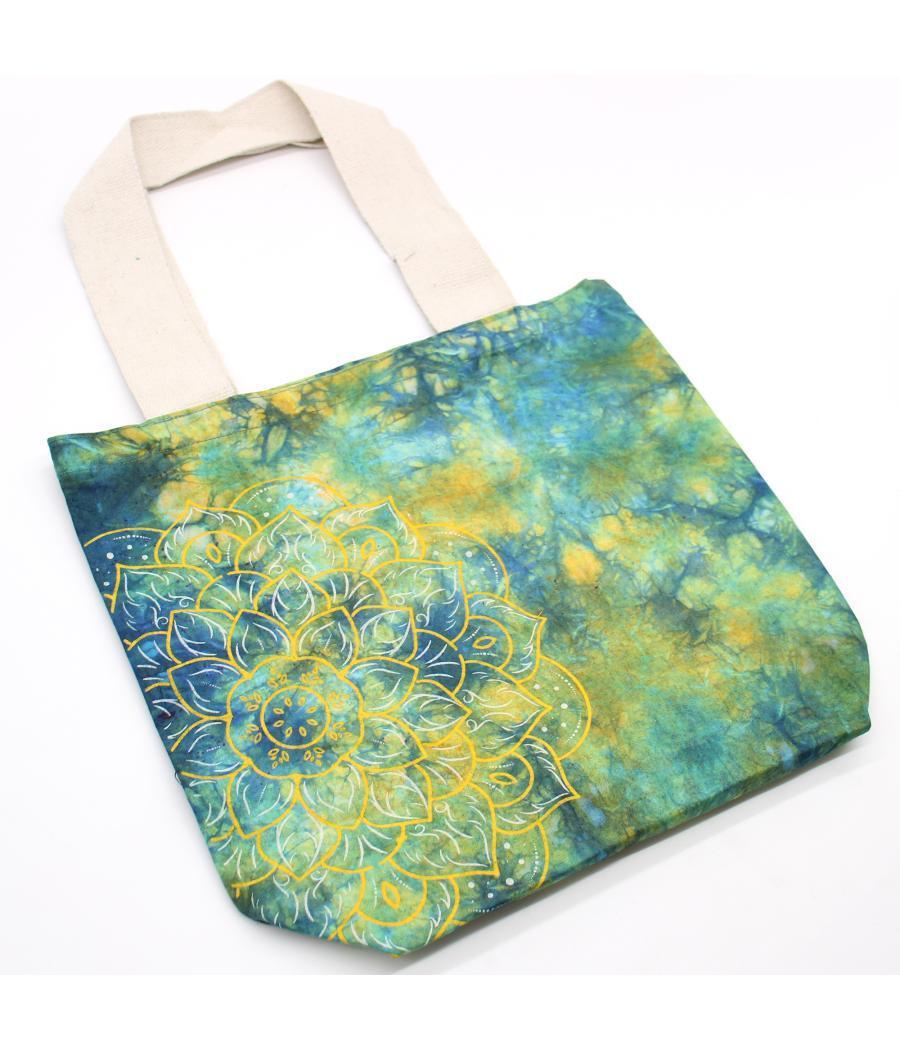 Bolsas de Algodón "Tie Dye" (170g) - 38x42x12cm - Mandala - Verde y Azul - Asa Natural