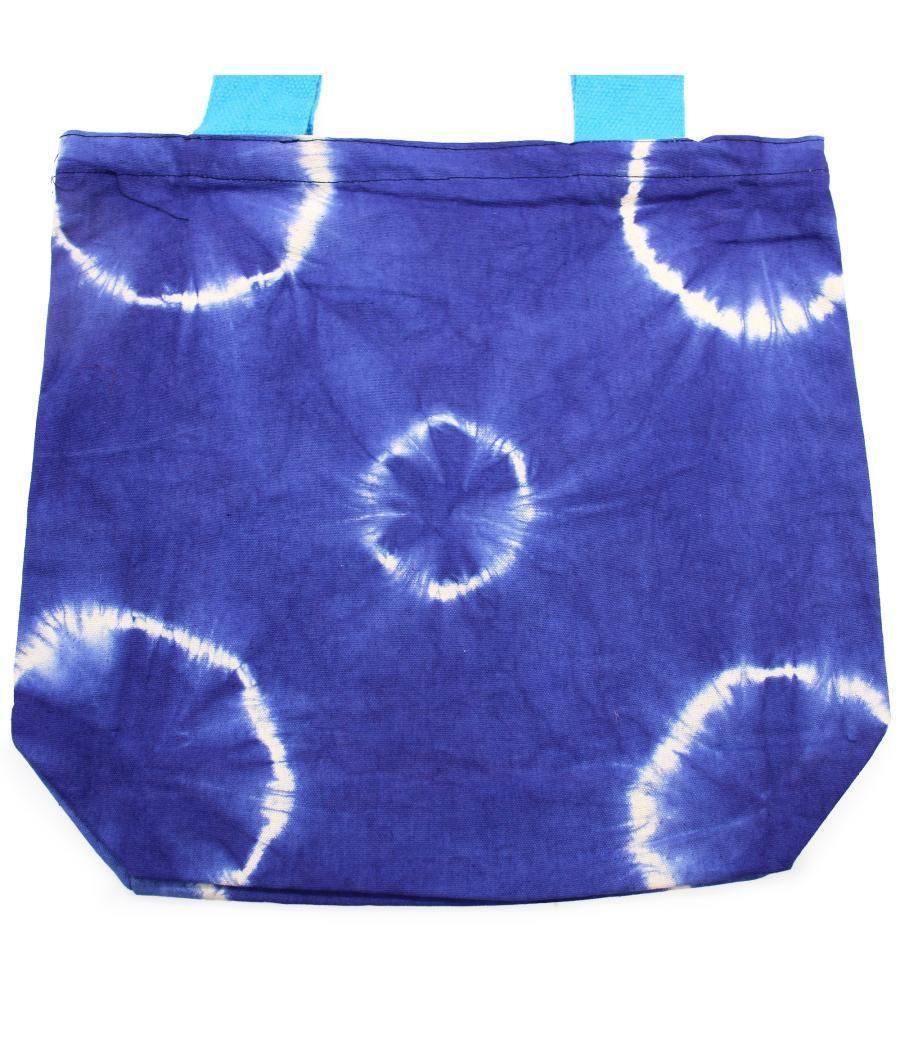 Bolsa de Algodon Natural con Diseño "Tie Dye" (220g)- 38x42x12cm - Anillos Azules- Asa Azul