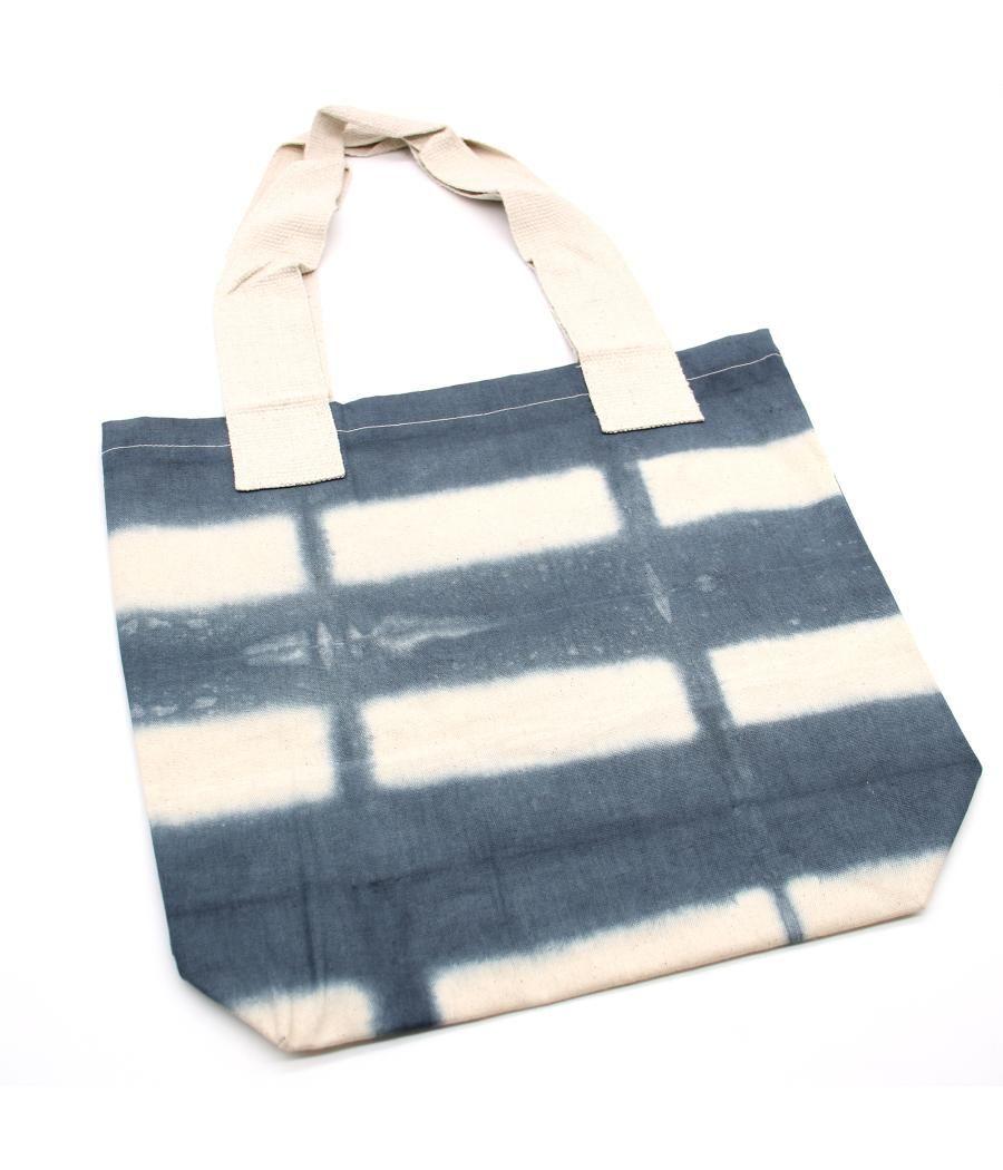 Bolsa de Algodon Natural con Diseño "Tie Dye" (220g)- 38x42x12cm - Rectángulos Grises - Asa Natural