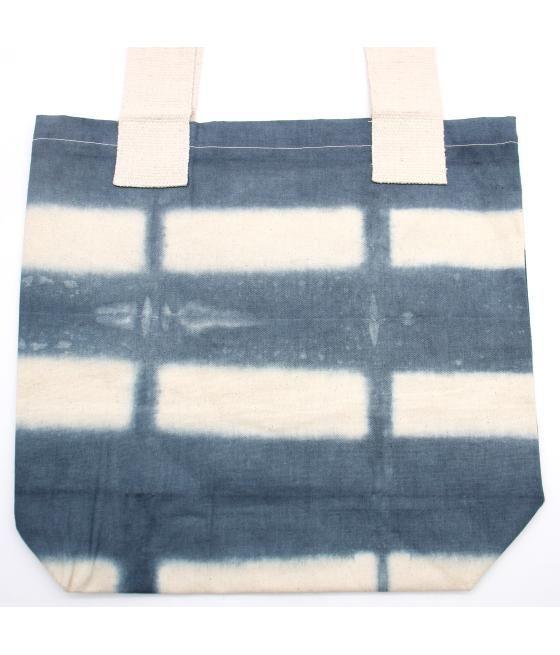 Bolsa de Algodon Natural con Diseño "Tie Dye" (220g)- 38x42x12cm - Rectángulos Grises - Asa Natural