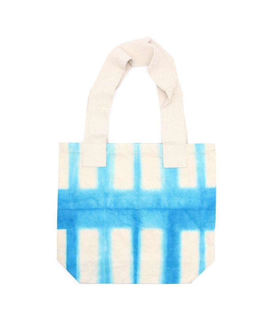 Bolsa de Algodon Natural con Diseño "Tie Dye" (220g)- 38x42x12cm - Rectángulos Celestes - Asa Natural