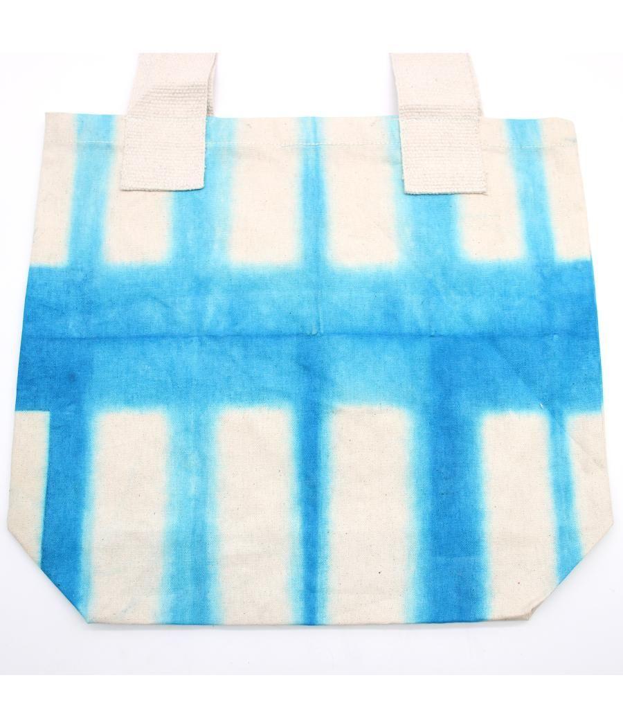 Bolsa de Algodon Natural con Diseño "Tie Dye" (220g)- 38x42x12cm - Rectángulos Celestes - Asa Natural