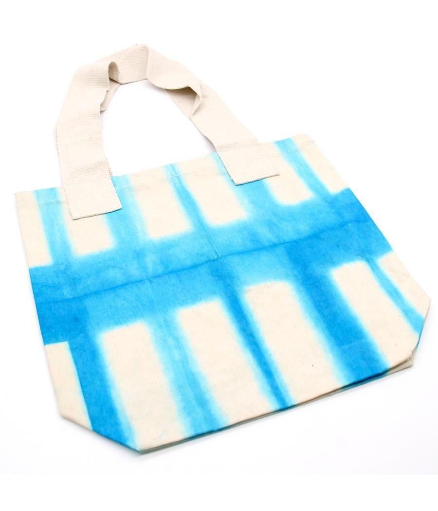 Bolsa de Algodon Natural con Diseño "Tie Dye" (220g)- 38x42x12cm - Rectángulos Celestes - Asa Natural