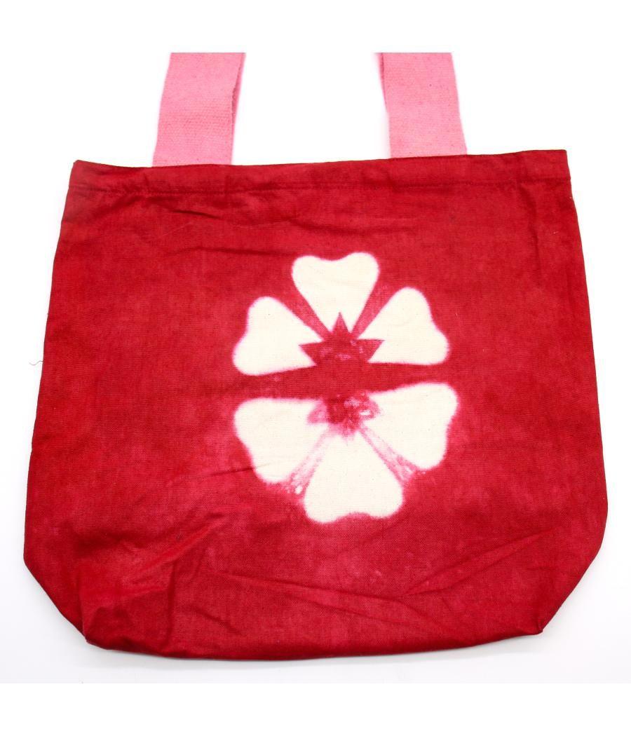 Bolsa de Algodon Natural con Diseño "Tie Dye" (220g)- 38x42x12cm - Flor Granate - Asa Rosa