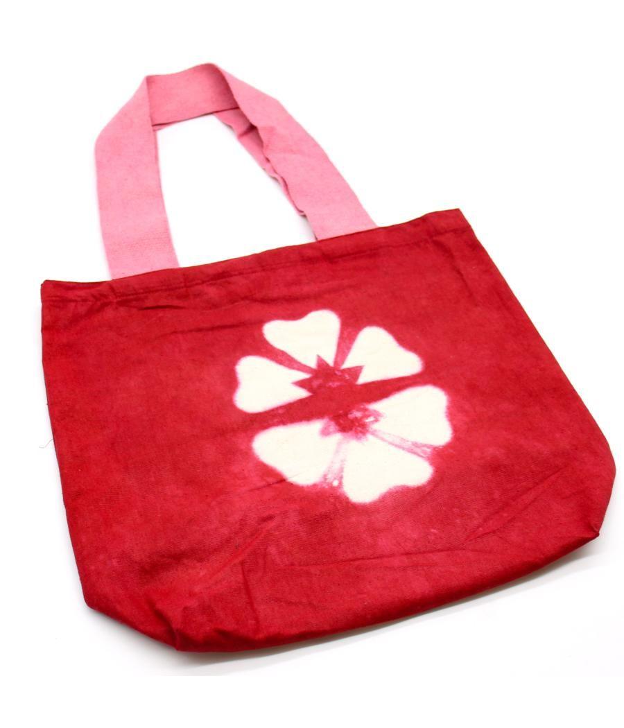 Bolsa de Algodon Natural con Diseño "Tie Dye" (220g)- 38x42x12cm - Flor Granate - Asa Rosa