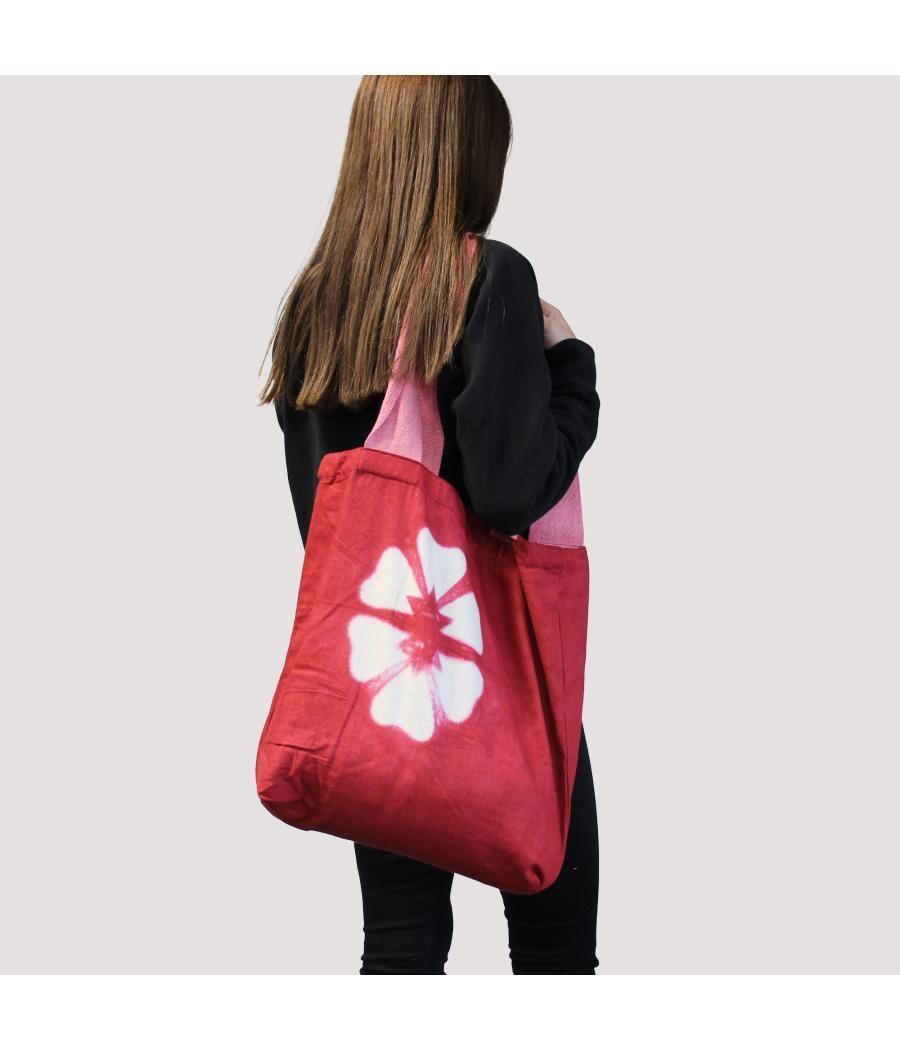 Bolsa de Algodon Natural con Diseño "Tie Dye" (220g)- 38x42x12cm - Flor Granate - Asa Rosa