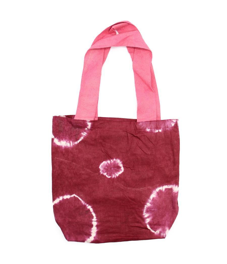 Bolsa de Algodon Natural con Diseño "Tie Dye" (220g)- 38x42x12cm - Anillos Granate - Asa Rosa