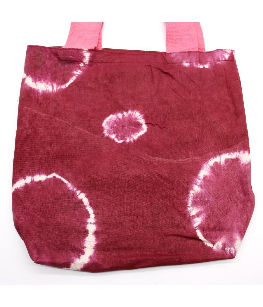 Bolsa de Algodon Natural con Diseño "Tie Dye" (220g)- 38x42x12cm - Anillos Granate - Asa Rosa