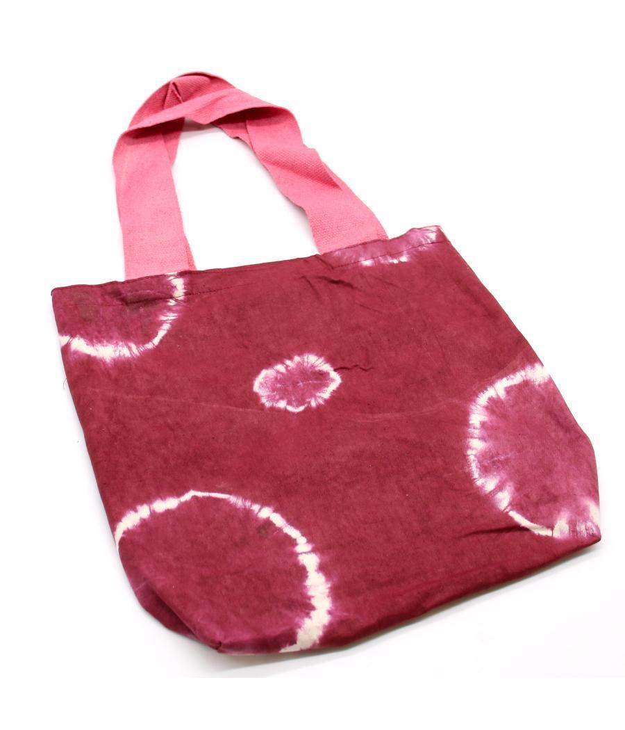 Bolsa de Algodon Natural con Diseño "Tie Dye" (220g)- 38x42x12cm - Anillos Granate - Asa Rosa